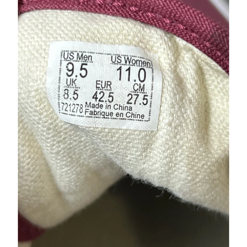 Vans Classic Mens Sz 9.5 Burgundy Canvas Skate Sneaker Shoe Lace Up Low Women 11